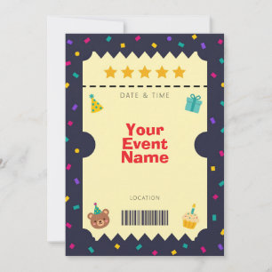 Invitation Gâteau d'anniversaire à l'ours avec ticket Navy Co