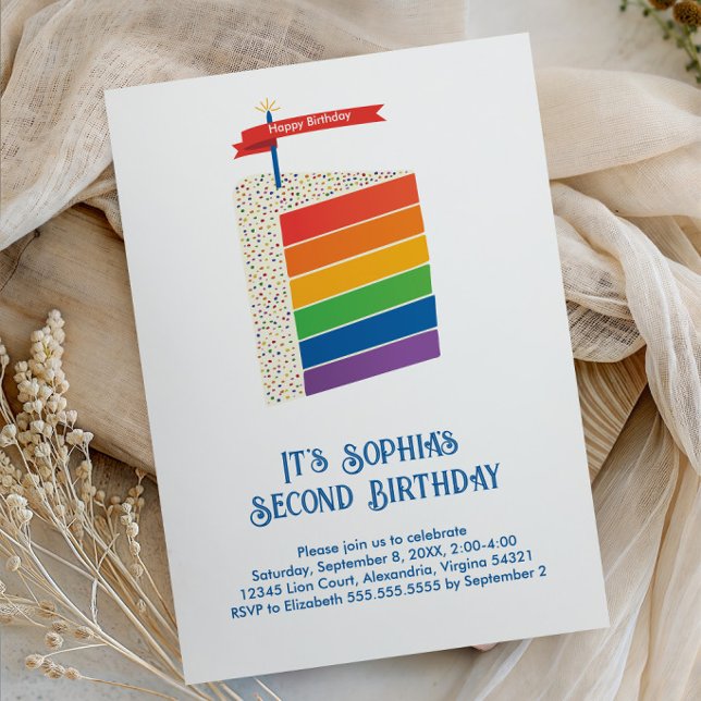 Invitation Gâteau d'anniversaire arc-en-ciel, Fête d'annivers (Créateur téléchargé)