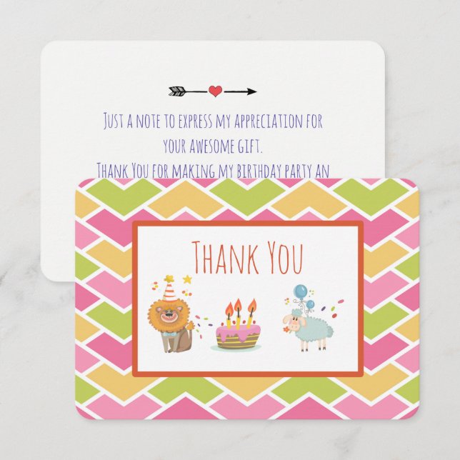 Invitation Gâteau d'anniversaire avec le lion de fête et le M (Devant / Derrière)