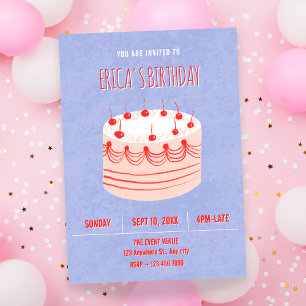 Invitation Gâteau d'anniversaire avec une écriture mignonne