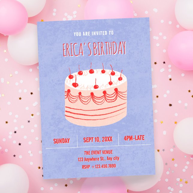 Invitation Gâteau d'anniversaire avec une écriture mignonne (Créateur téléchargé)