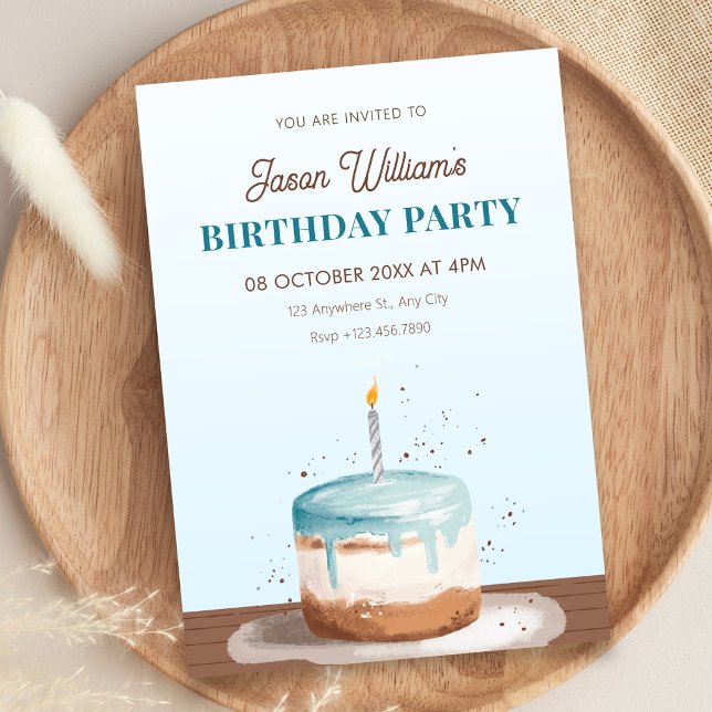 Invitation Gâteau d'anniversaire bleu  (Créateur téléchargé)