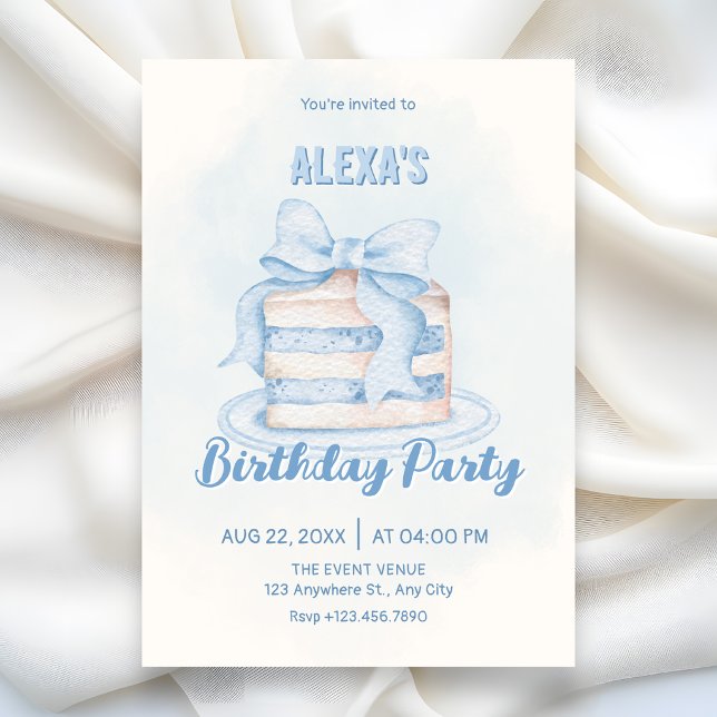 Invitation Gâteau d'anniversaire bleu mignon (Créateur téléchargé)
