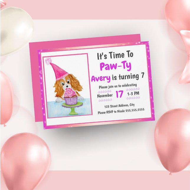 Invitation Gâteau d'anniversaire Cavalier King Charles aquare (Créateur téléchargé)