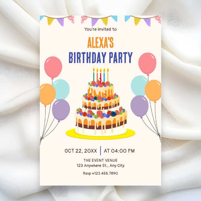 Invitation Gâteau d'anniversaire coloré  (Créateur téléchargé)
