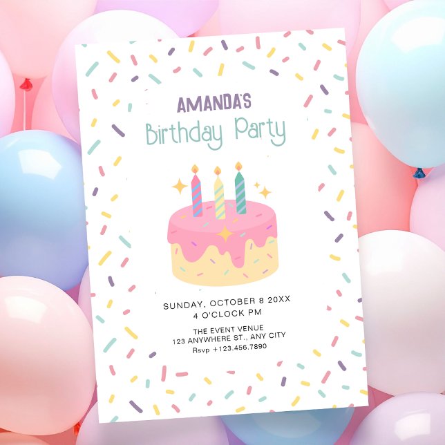 Invitation Gâteau d'anniversaire coloré amusant (Créateur téléchargé)