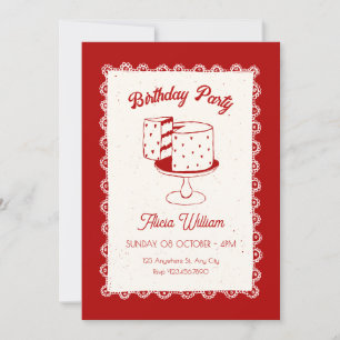 Invitation Gâteau d'anniversaire coquet rouge vintage mignon