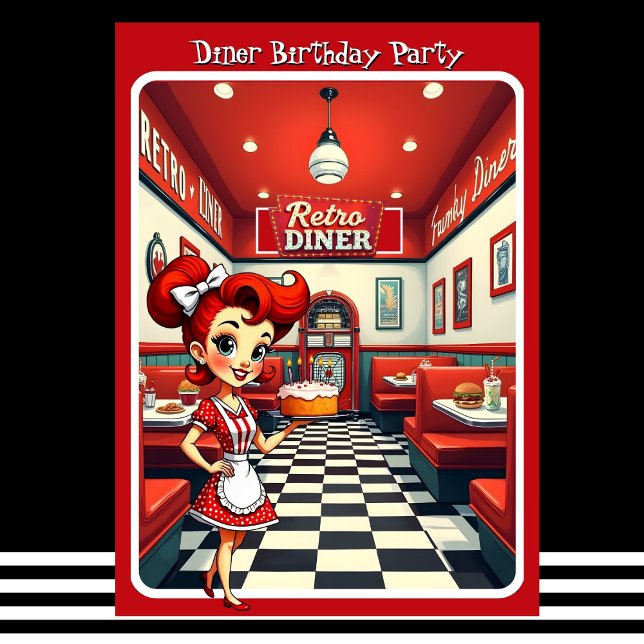 Invitation Gâteau d'anniversaire de diner rétro amusant des a (Créateur téléchargé)