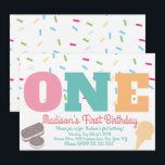Invitation Gâteau d'anniversaire de filles pastel avec paille<br><div class="desc">Cartes d'invitation d'anniversaire avec paillettes et glace</div>
