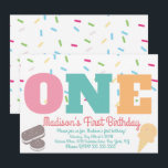 Invitation Gâteau d'anniversaire de filles pastel avec paille<br><div class="desc">Cartes d'invitation d'anniversaire avec paillettes et glace</div>