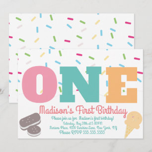 Invitation Gâteau d'anniversaire de filles pastel avec paille