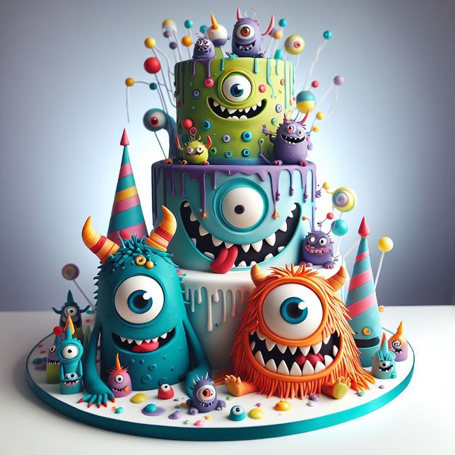 Invitation Gâteau d'anniversaire de monstre fou et fantaisist (Wacky Monsters Birthday Invitation)