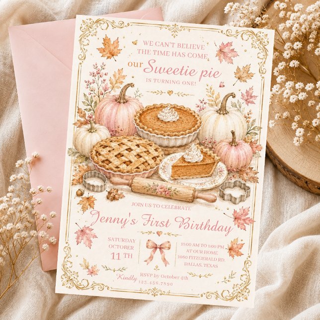 Invitation gâteau d'anniversaire de pumpkin pie rose sucrée (Créateur téléchargé)