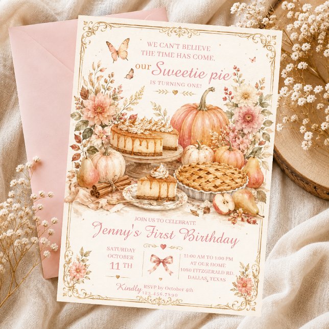 Invitation gâteau d'anniversaire de pumpkin pie rose sucrée (Créateur téléchargé)