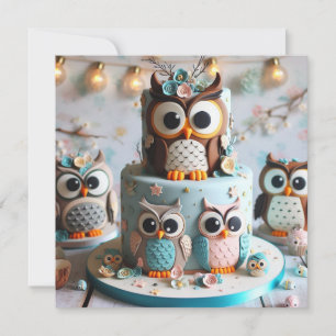INVITATION GÂTEAU D'ANNIVERSAIRE DÉCORÉ À THÈME OWL