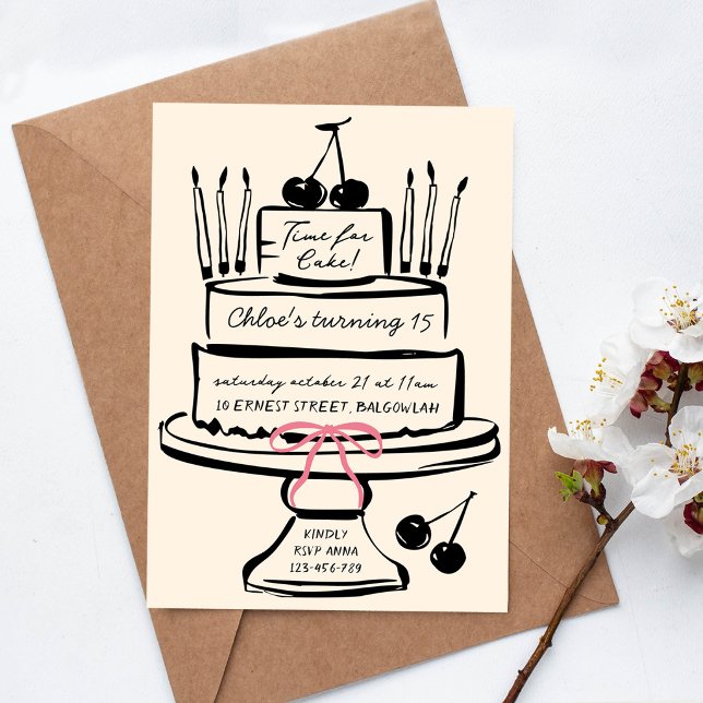 Invitation Gâteau d'anniversaire dessiné à la main Funky Part (Créateur téléchargé)