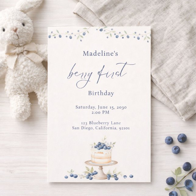 Invitation Gâteau d'anniversaire élégant à la myrtille pour p (Créateur téléchargé)
