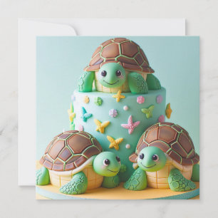INVITATION GÂTEAU D'ANNIVERSAIRE FANCY TORTUE 