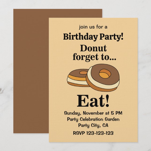 Invitation Gâteau D'anniversaire Fête Donut Sucré (Devant / Derrière)