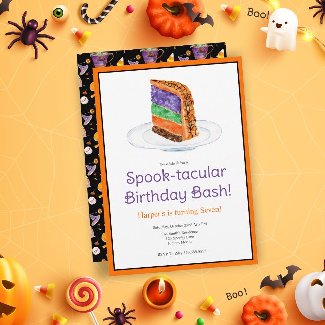 Invitation Gâteau d'anniversaire Halloween en couches à l'aqu (Frightful fun awaits: Download your hauntingly delightful Halloween birthday invitation now!)
