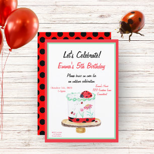 Invitation Gâteau d'anniversaire Ladybug aquarelle
