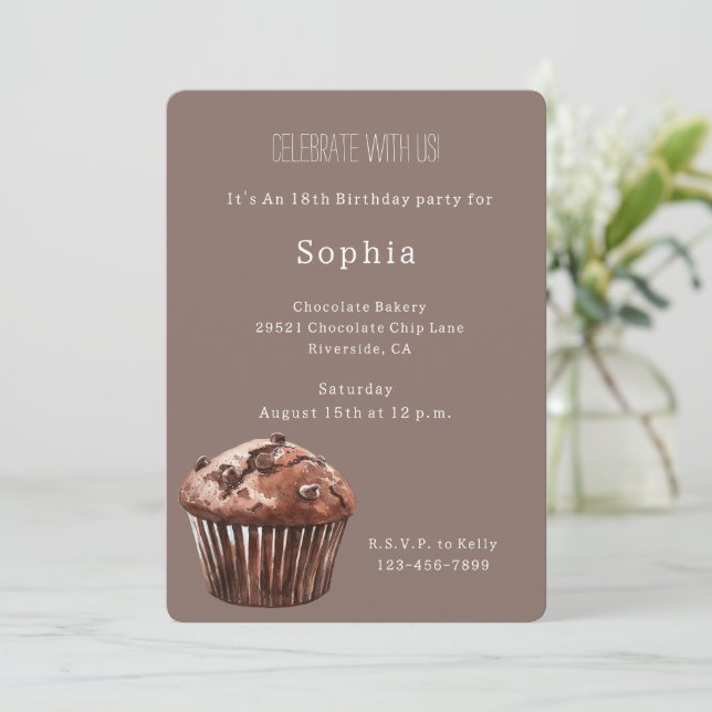 Invitation Gâteau D'anniversaire Muffin Chocolat Chip (Debout devant)