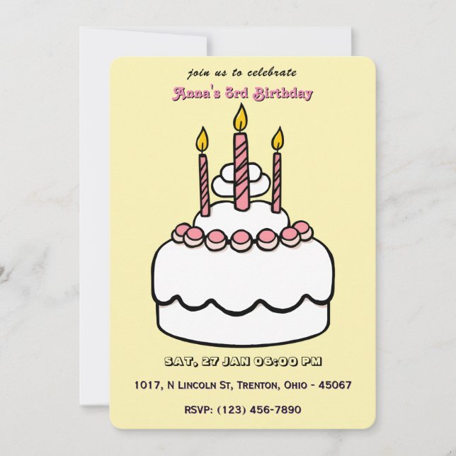 Invitation Gâteau d'anniversaire Pastel simple avec bougies (Devant)