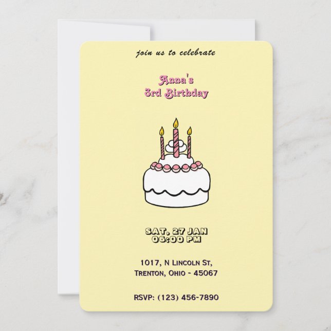 Invitation Gâteau d'anniversaire Pastel simple avec bougies (Devant)
