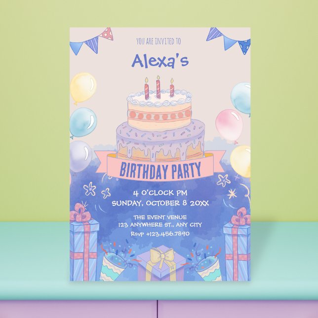 Invitation Gâteau d'anniversaire pastel violet  (Créateur téléchargé)