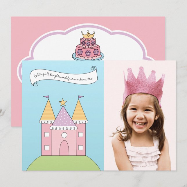 Invitation Gâteau d'anniversaire photo du château de la Princ (Devant / Derrière)