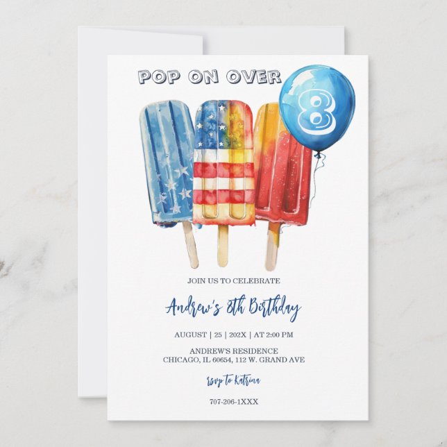 Invitation Gâteau d'anniversaire pour garçon de 8 ans pour un (Devant)