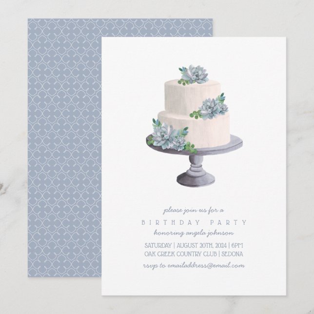 Invitation Gâteau d'anniversaire succulent pourpre (Devant / Derrière)