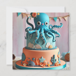 INVITATION GÂTEAU D'ANNIVERSAIRE THÉMATIQUE PIEUVRE BLEUE FES
