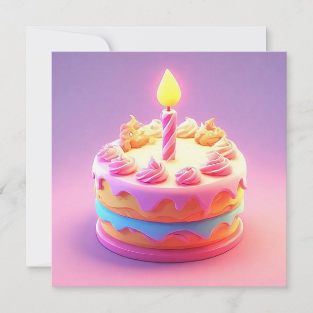 Invitation Gâteau d'anniversaire vibrant avec bougie (Devant)