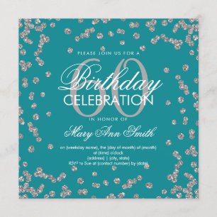 Invitation Gâteau de 60 ans d'anniversaire de Teal Argent Pai