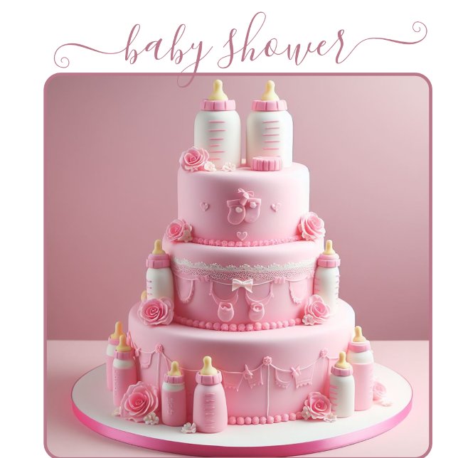 Invitation GÂTEAU DE BABY-SHOWER TOUT ROSE AVEC Biberons (Créateur téléchargé)