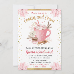 Invitation Gâteau de bébé aux cookies roses d'hiver à l'aquar