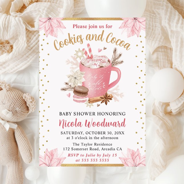 Invitation Gâteau de bébé aux cookies roses d'hiver à l'aquar (Créateur téléchargé)