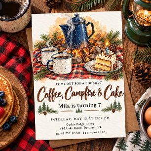 Invitation Gâteau de café au feu de camp à l'aquarelle Annive