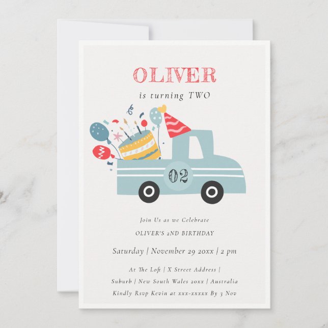 Invitation Gâteau de camion de fête d'anniversaire de tout âg (Devant)