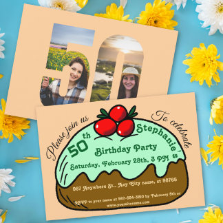 Invitation Gâteau de Donut au Chocolat pour les 50 ans de Pea