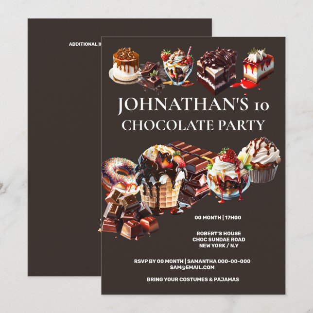 Invitation Gâteau de fête chocolat dessert glace d'été enfant (Devant / Derrière)