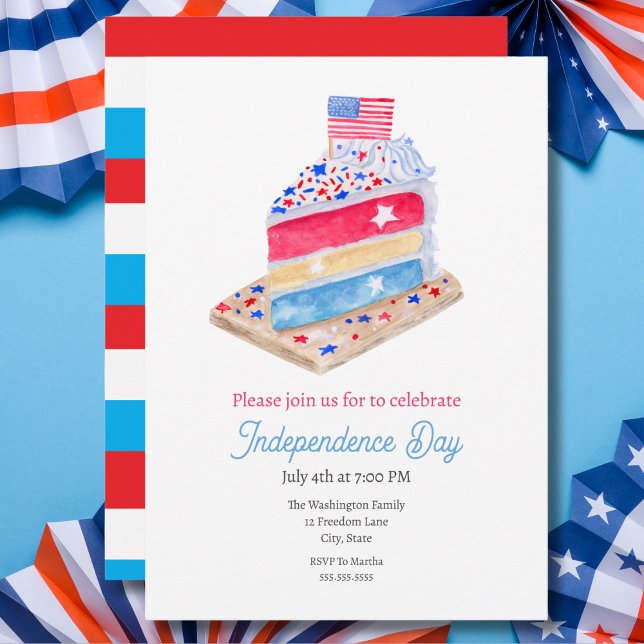 Invitation Gâteau de fête du 4 juillet aquarelle (Créateur téléchargé)