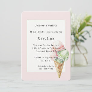 Invitation Gâteau de glace cornet de crème glacée rose menthe