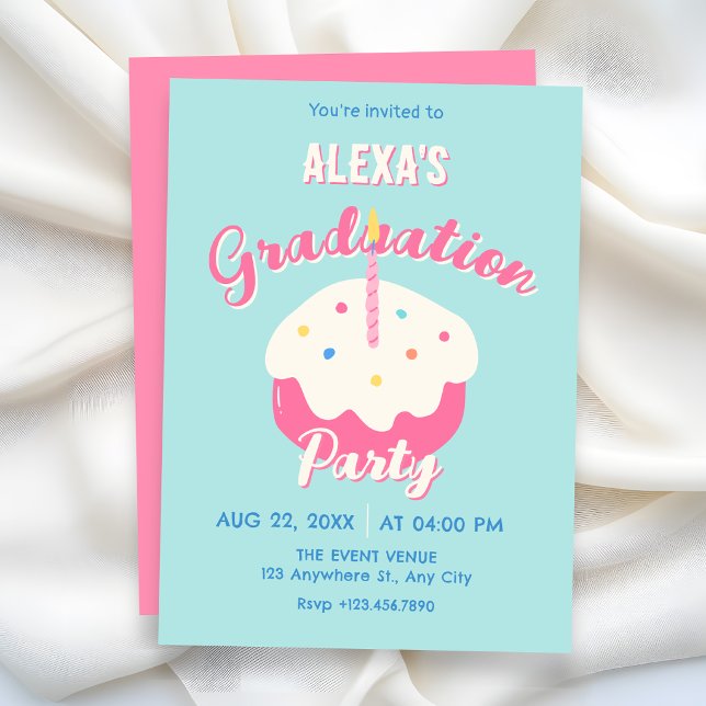 Invitation Gâteau de graduation bleu rose (Créateur téléchargé)