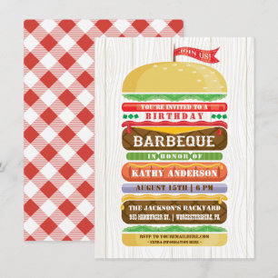 Invitation Gâteau de hamburger empilé Anniversaire BBQ Bois