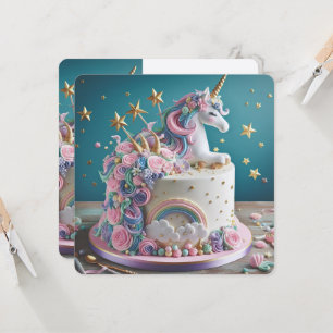 Invitation Gâteau de Licorne Rose et Bleu Fantaisiste Anniver