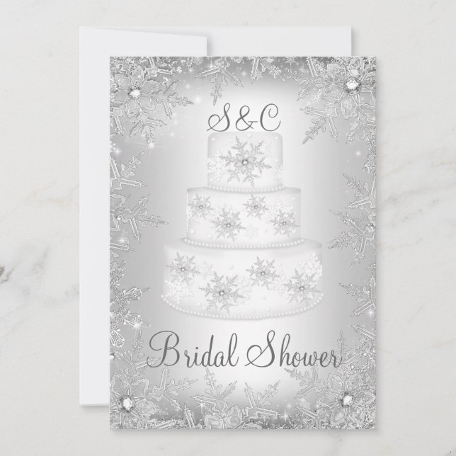 Invitation Gâteau de mariage à monogramme flocon de neige Bab (Devant)