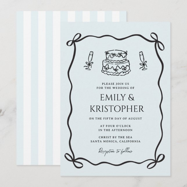 Invitation Gâteau de Mariage à Ruban Coquet (Devant / Derrière)