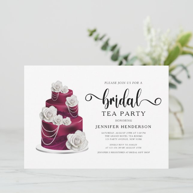 Invitation Gâteau de mariage bordeaux Fête de douche de maria (Debout devant)